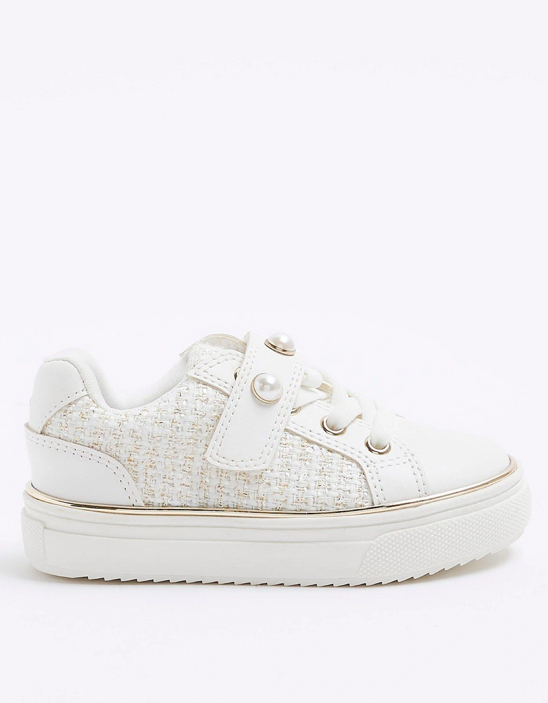 Mini Girls Boucle Pearl Trainers - White, 3 of 2