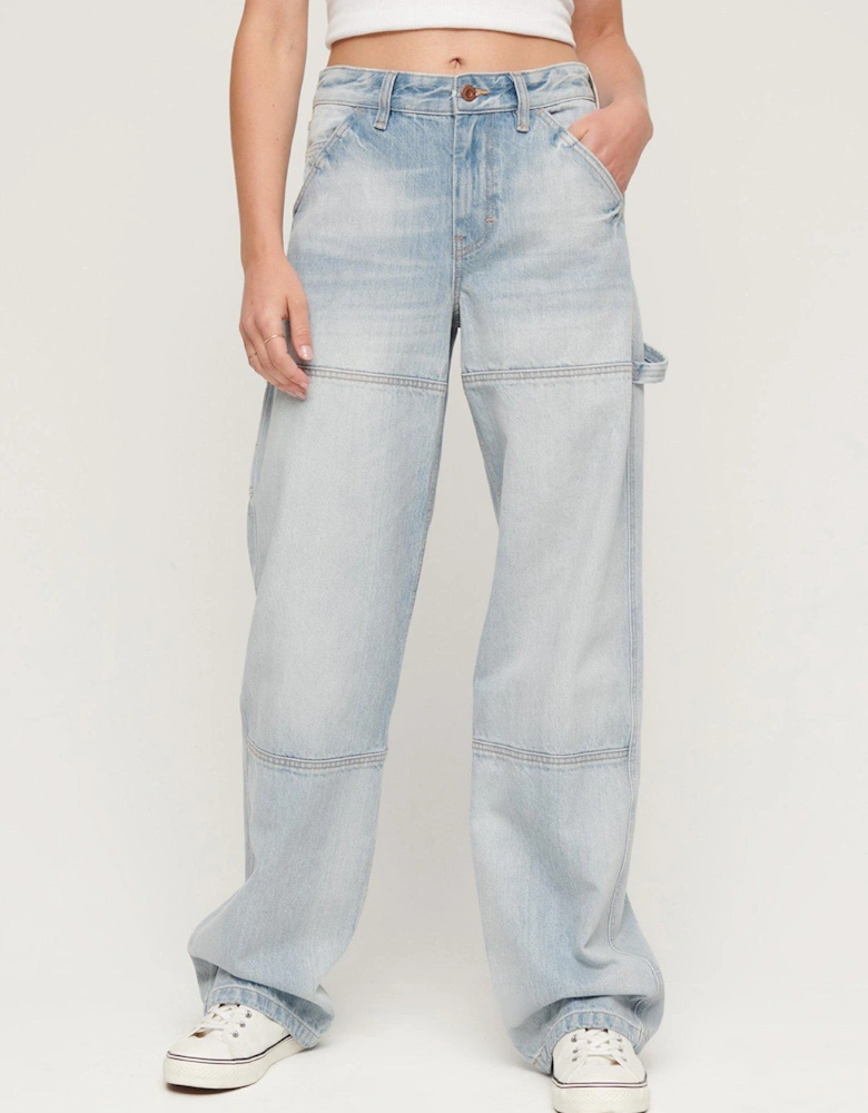 Cotton Mid Rise Denim Carpenter Jeans - Blue