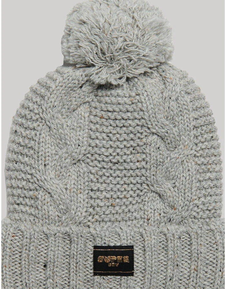 Cable Knit Beanie Hat - Grey