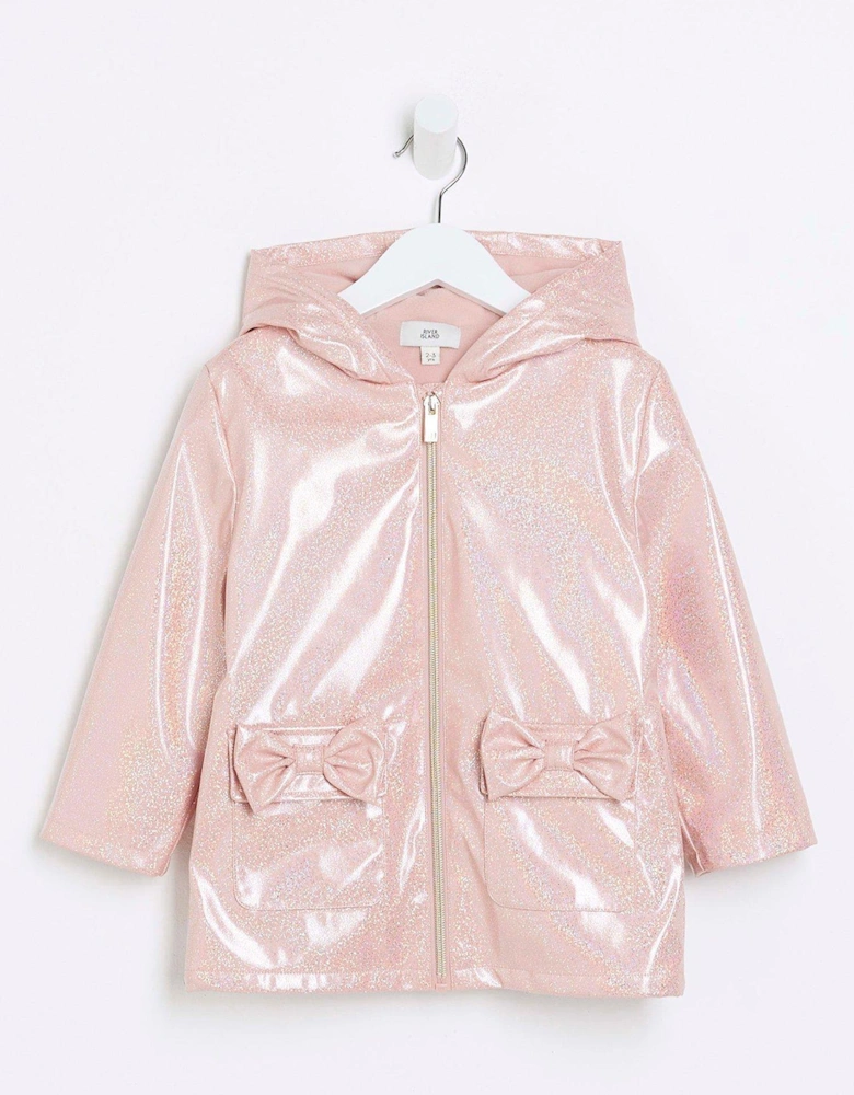 Mini Mini Girls Glitter Hooded Raincoat - Pink