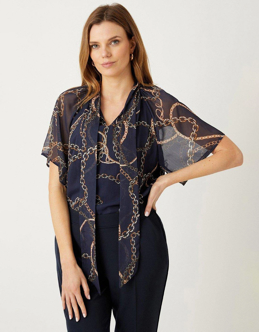 Chain Tie Neck Blouse - Navy, 4 of 3