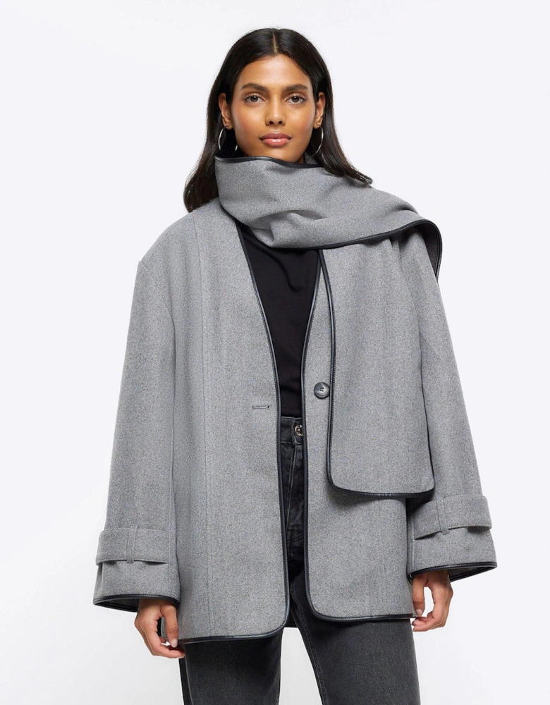 Scarf Detail Coat - Dark Grey