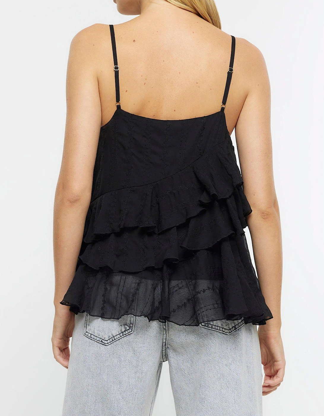 Embellished Ruffle Cami - Black