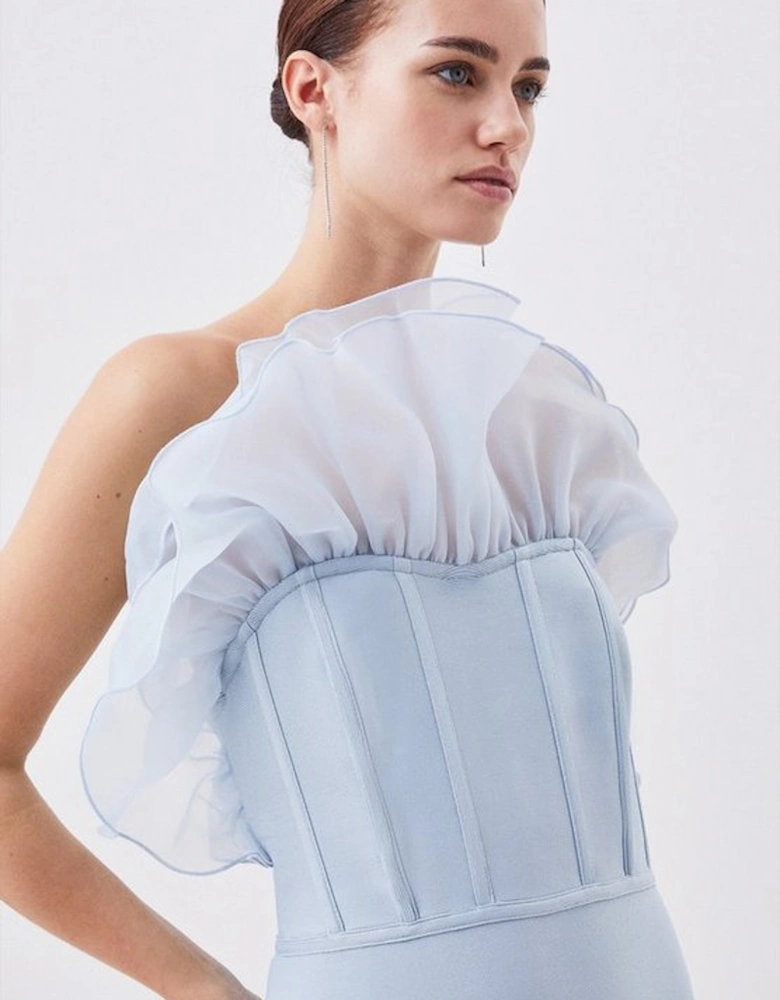 Petite Bandage Figure Form Knit Organza Frill Midaxi Dress
