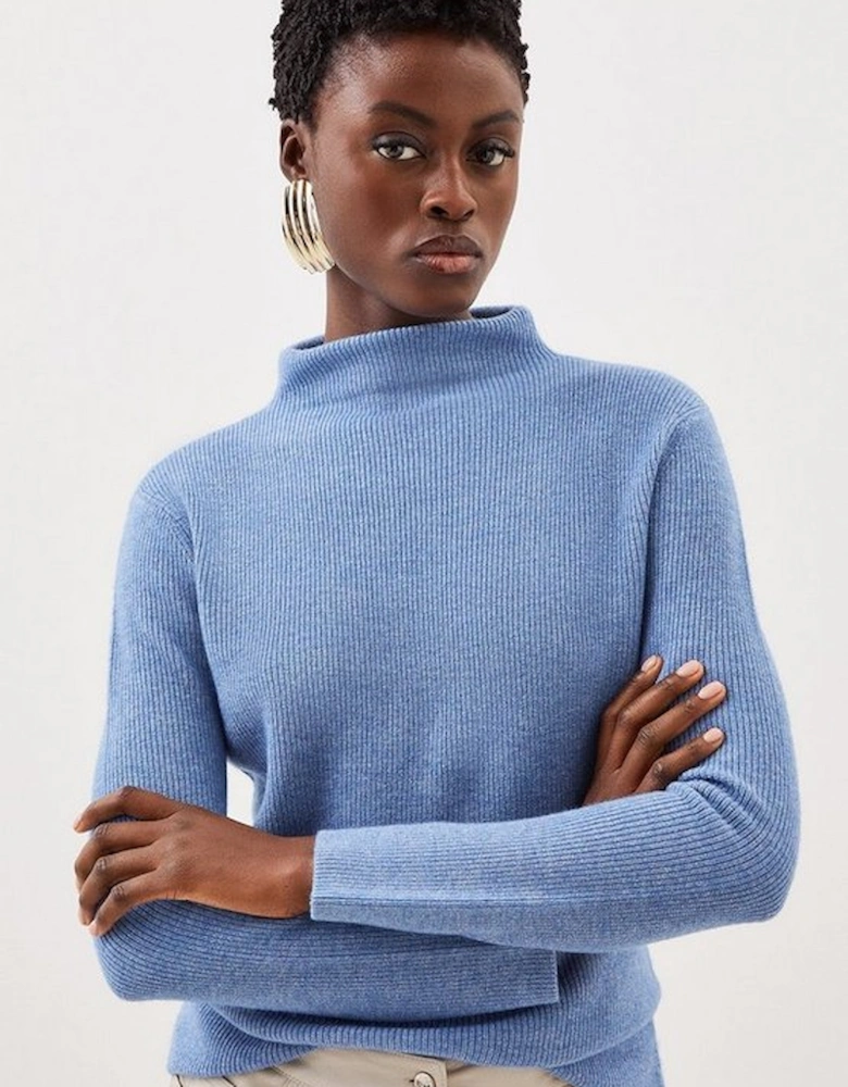Cashmere Wool Knit Roll Neck Top