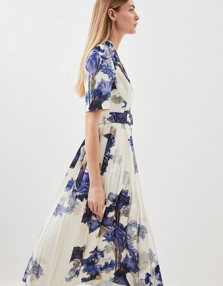 Tailored Crepe Print Detail Pleated Forever Dress