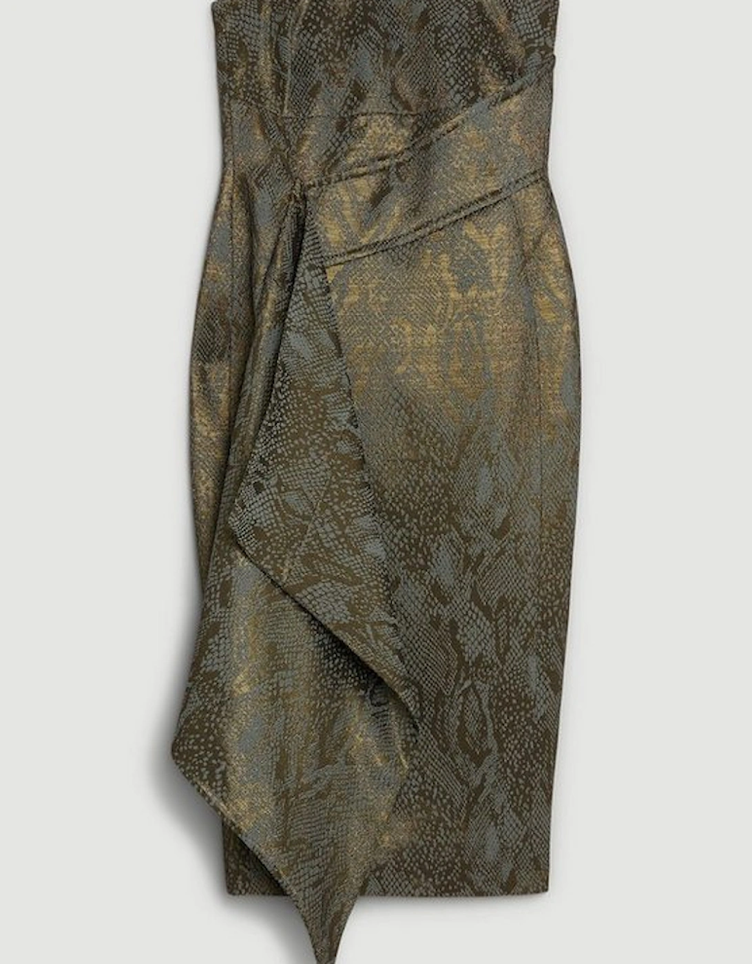 Jacquard Snake Drape Detail Tailored Bandeau Pencil Dress