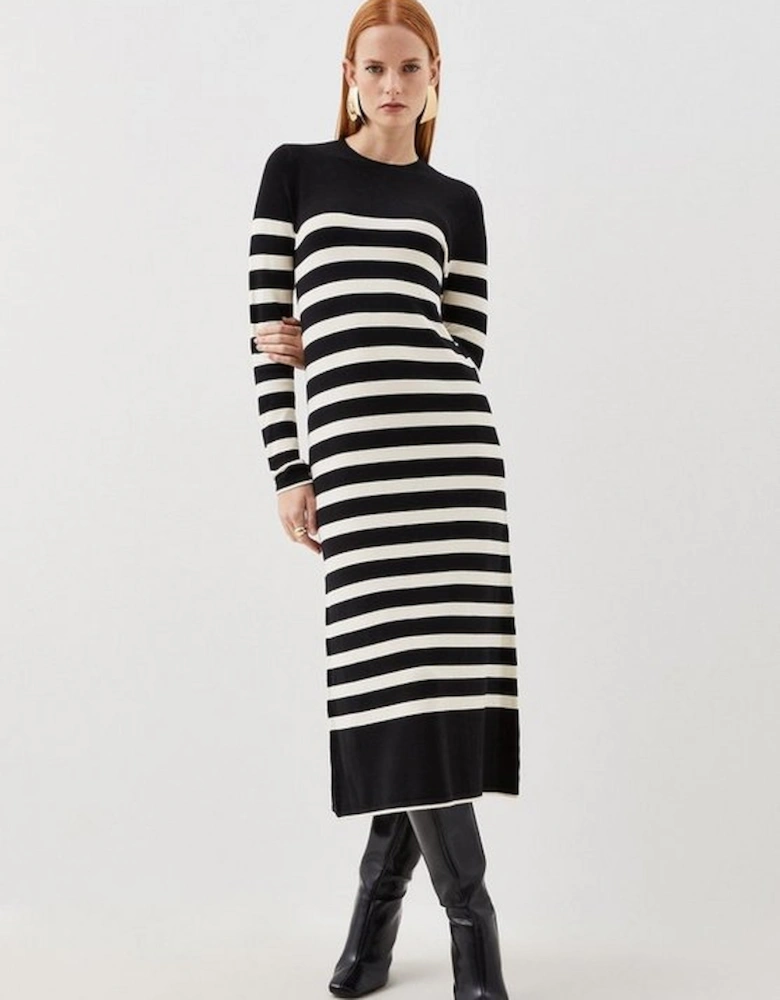 Viscose Blend Knit Stripe Midi Dress