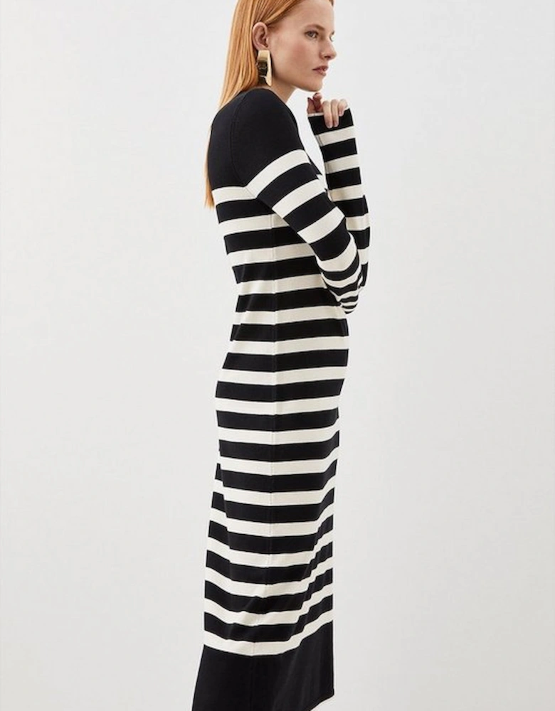Viscose Blend Knit Stripe Midi Dress