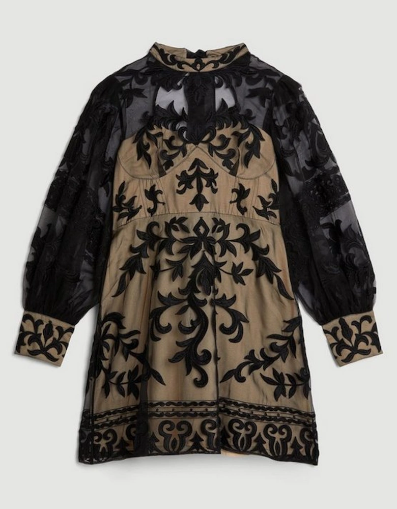 Plus Size Baroque Applique Woven Mini Dress