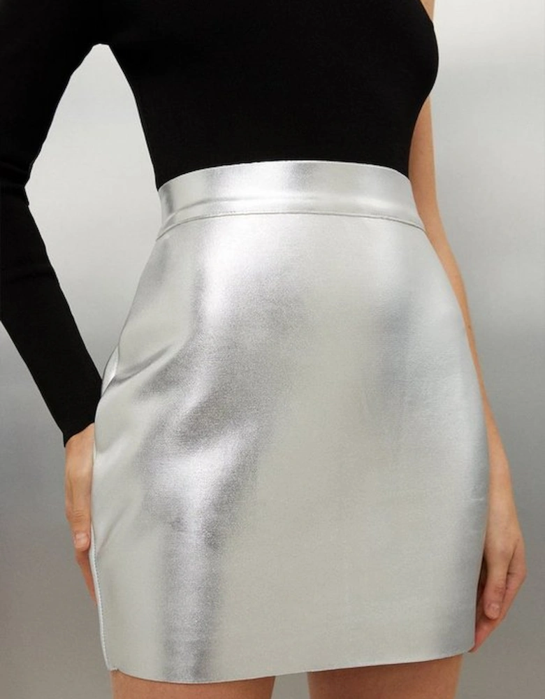 Figure Form Bandage Foiled Knit Mini Skirt