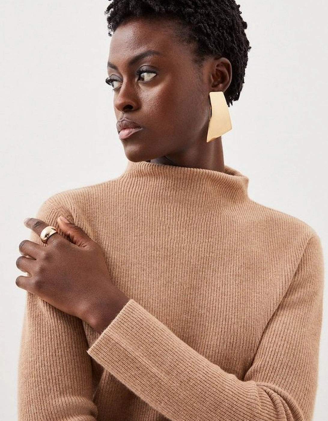 Cashmere Wool Knit Roll Neck Top