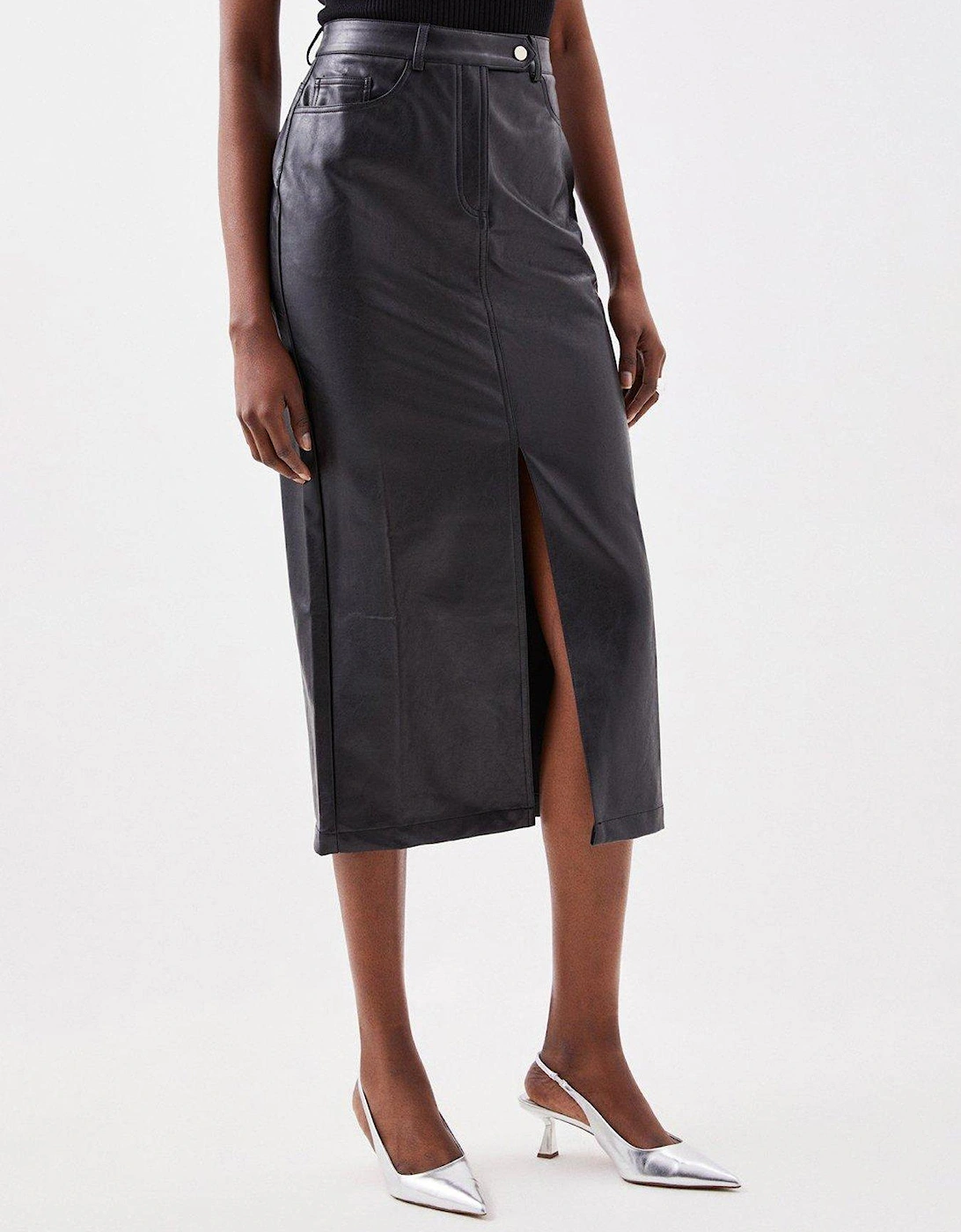 Faux Leather Pencil Maxi Skirt - Black, 5 of 4