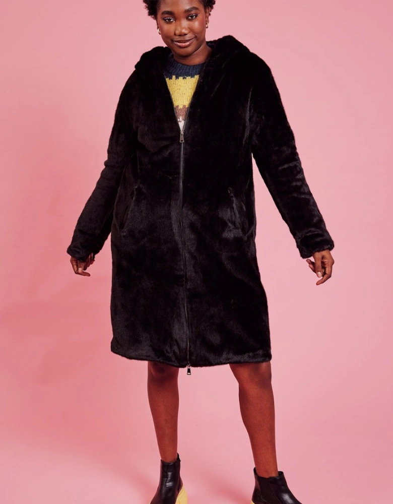 Black Oversized Faux Fur Jacket