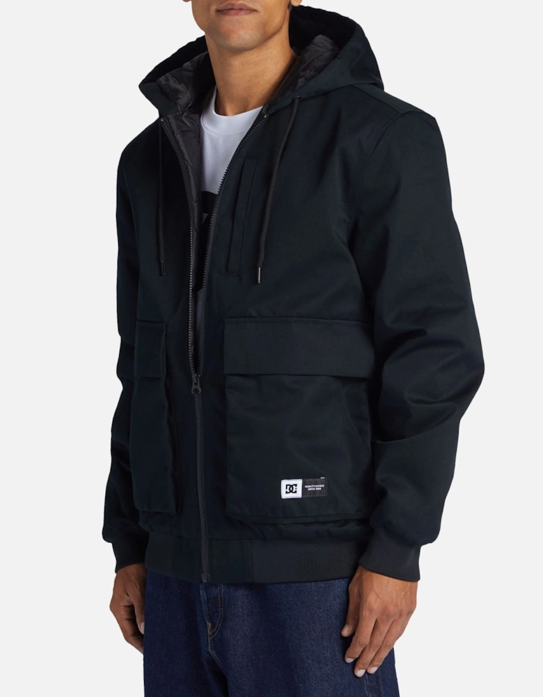 Mens Ecalate Padded Hooded Multi Pocket Workwear Jacket - Black