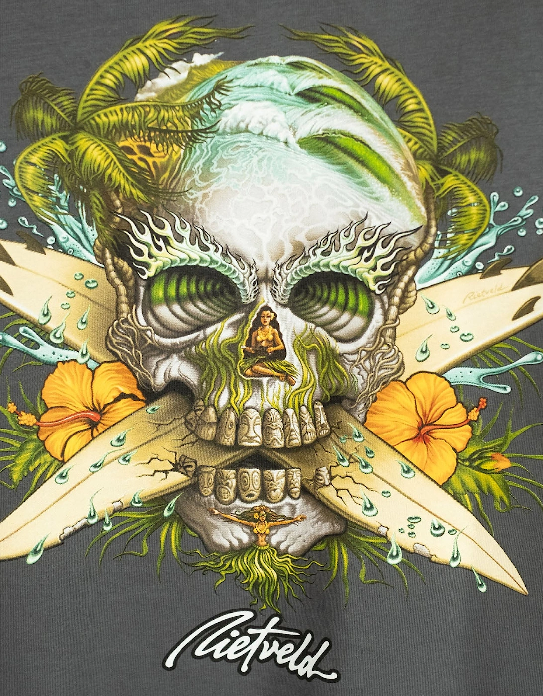 Mens Surf Skull Classic Cotton Crew Neck T-Shirt