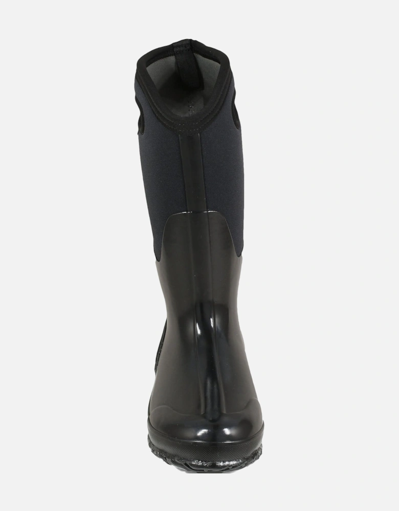 Womens Classic Shiny Tall Waterproof Wellington Boots - Black