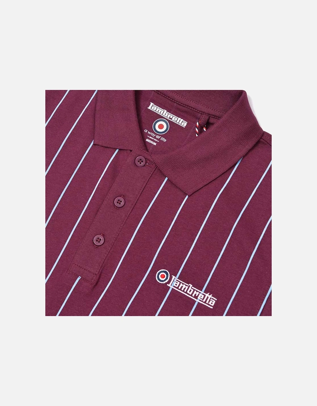 Mens Pinstripe Short Sleeve 3 Button Placket Cotton Polo Shirt Top
