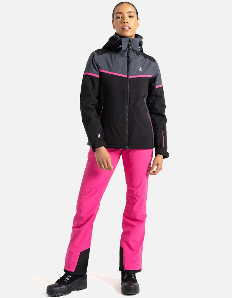Womens Carving Hooded Waterproof Thermal Ski Jacket - Black/Ebony