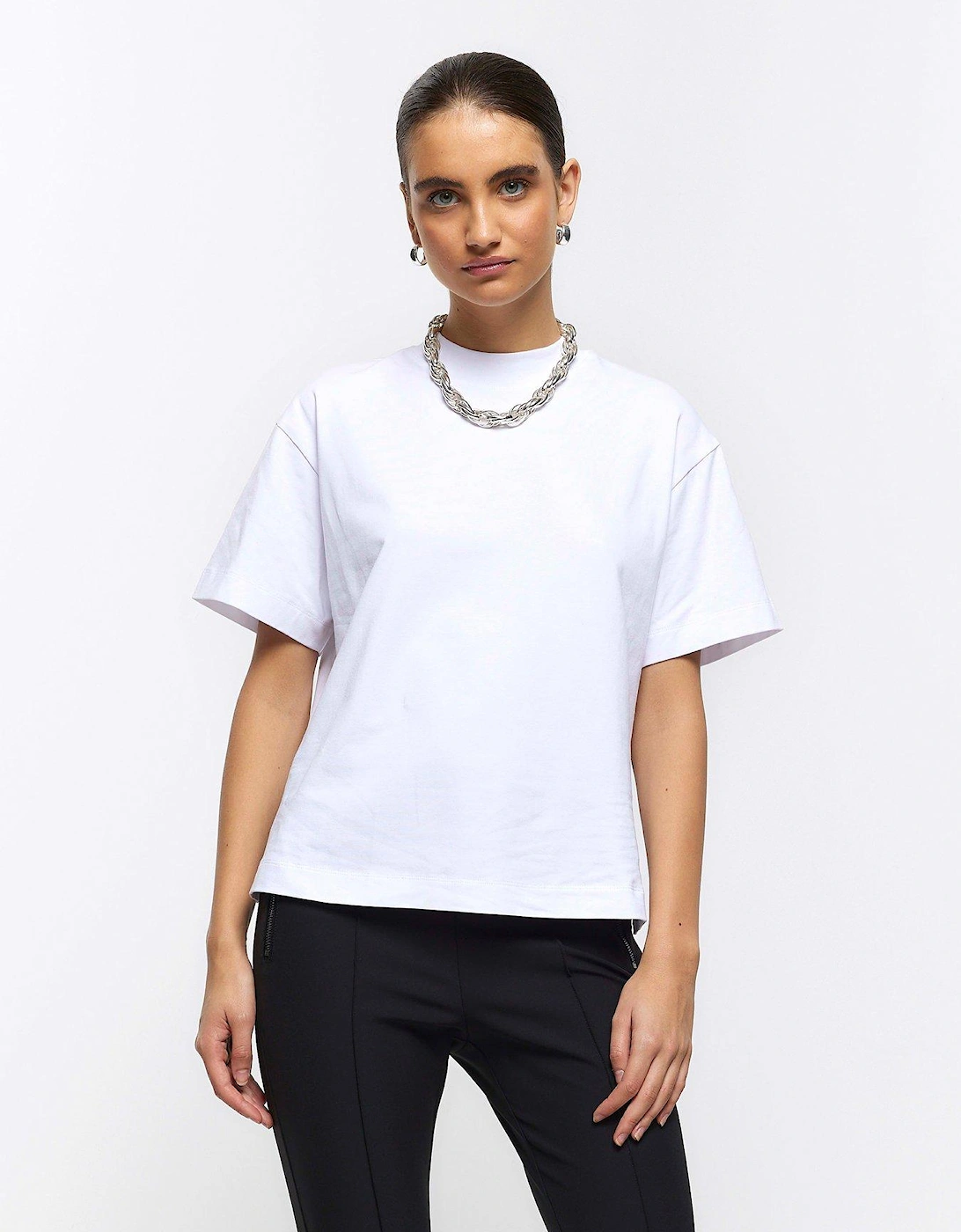 High Neck Jersey T-shirt - White, 3 of 2