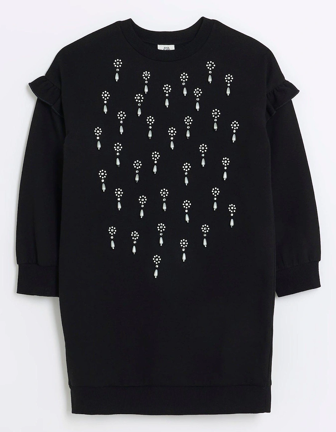 Girls Pearl Sweatshirt Dress - Black, 5 of 4