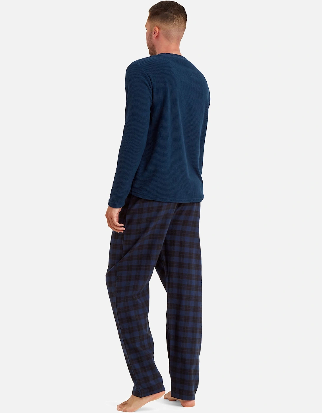 Mens Soft Fleece Checked Pyjamas Set