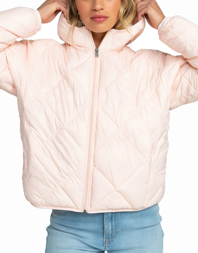Womens Wind Swept Hooded Packable Padded Jacket