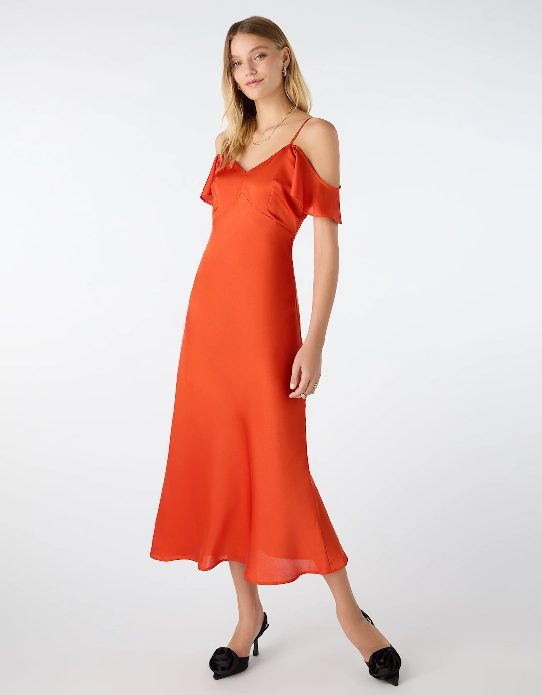 Anthia Drop Shoulder Midi Dress in Brick Orange