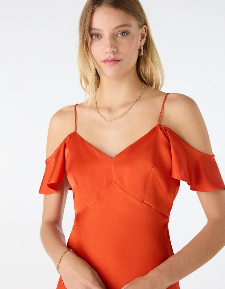 Anthia Drop Shoulder Midi Dress in Brick Orange