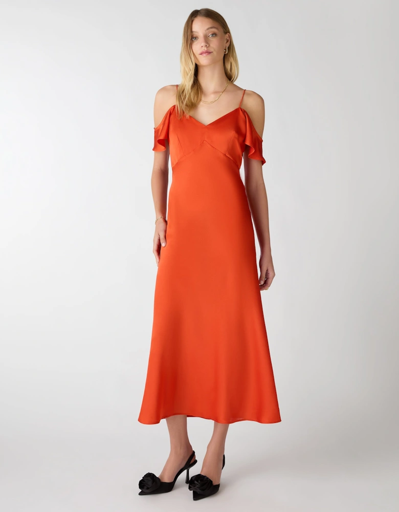 Anthia Drop Shoulder Midi Dress in Brick Orange