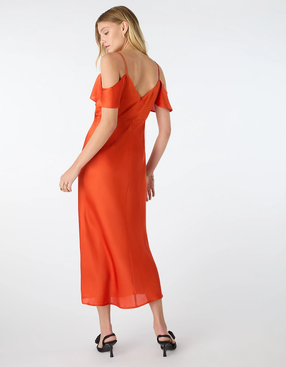 Anthia Drop Shoulder Midi Dress in Brick Orange