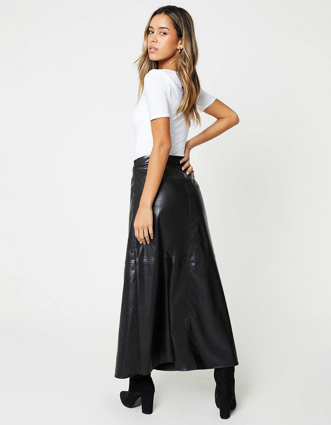 Faux Leather Midaxi Skirt - Black