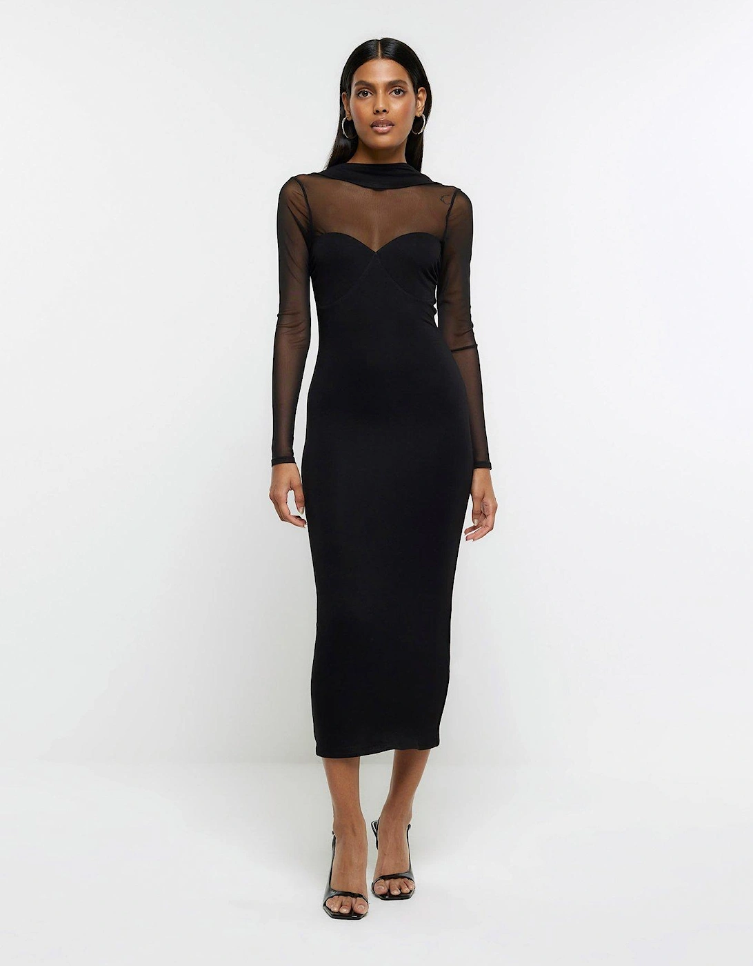 Mesh Choker Jersey Midi Dress - Black, 3 of 2