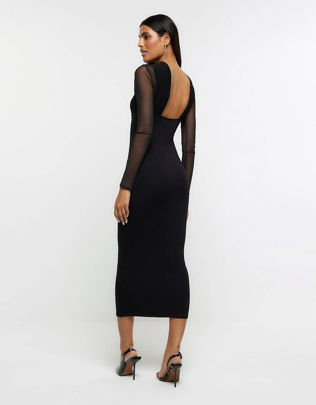 Mesh Choker Jersey Midi Dress - Black