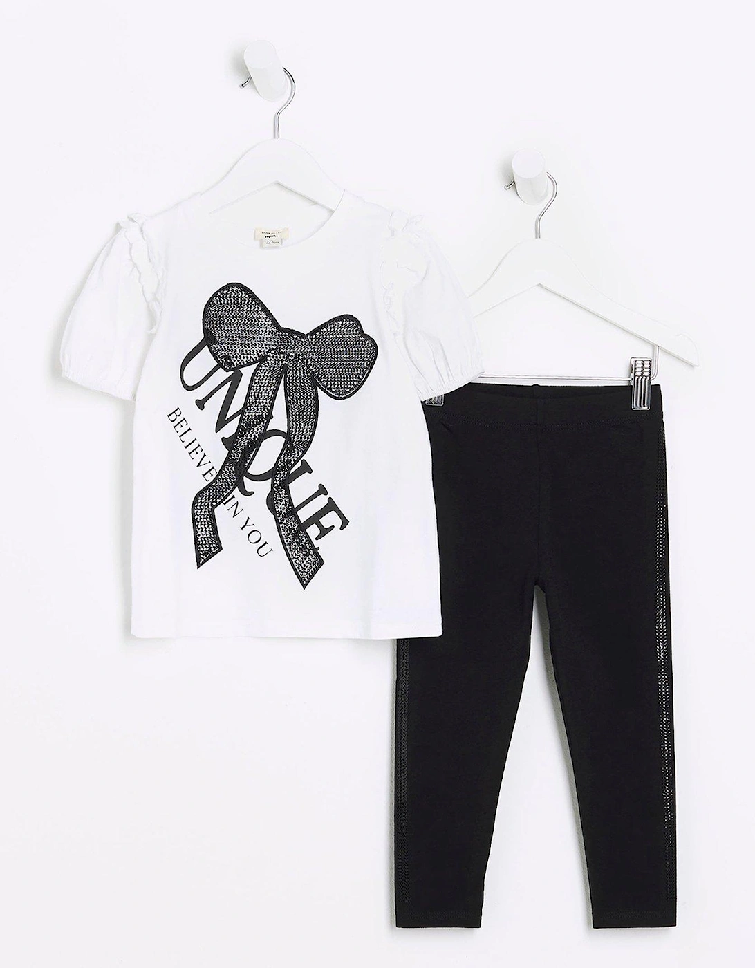 Mini Mini Girl Bow T-Shirt And Leggings Set - White, 3 of 2