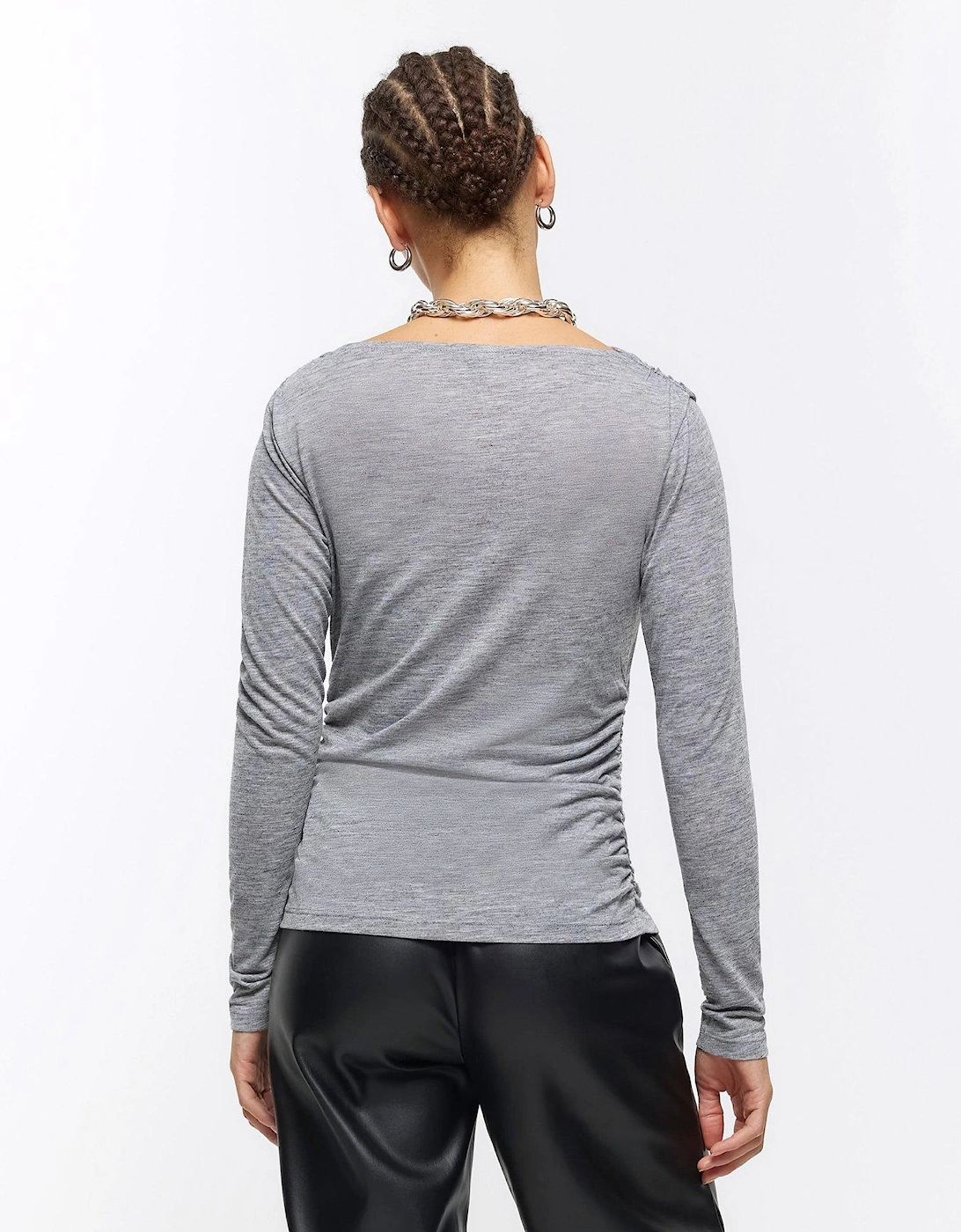 Ruched Detail Top - Grey Marl