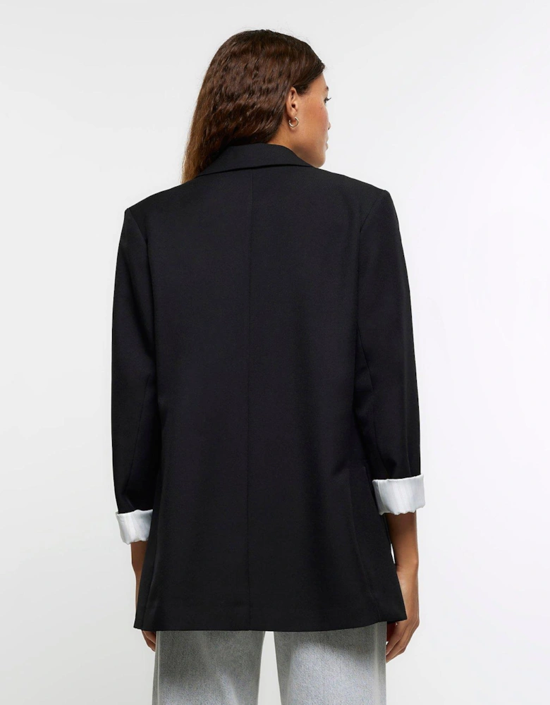 Relaxed Rolled Sleeve Blazer - Black