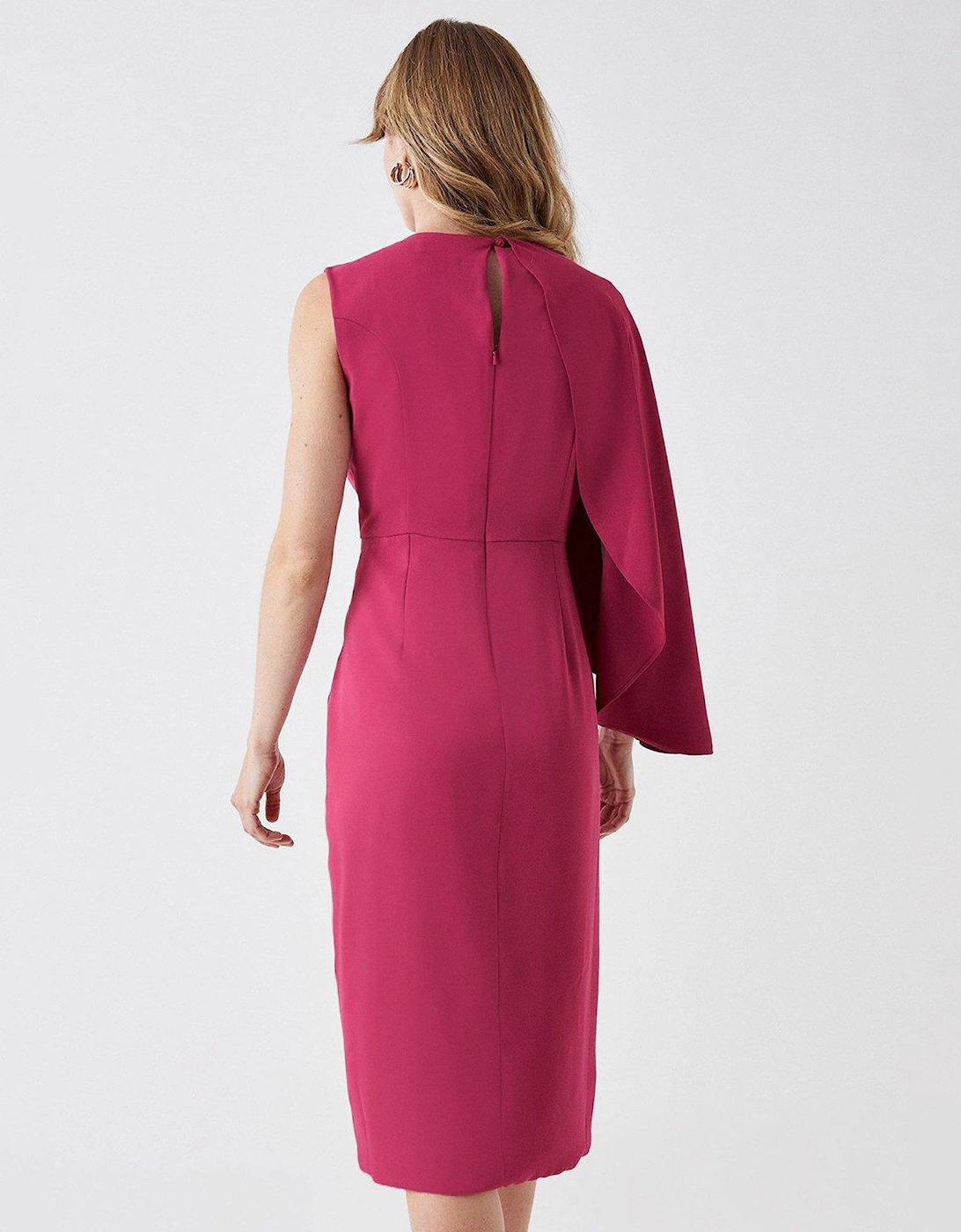 Asymmetric Cape Wrap Skirt Dress - Raspberry