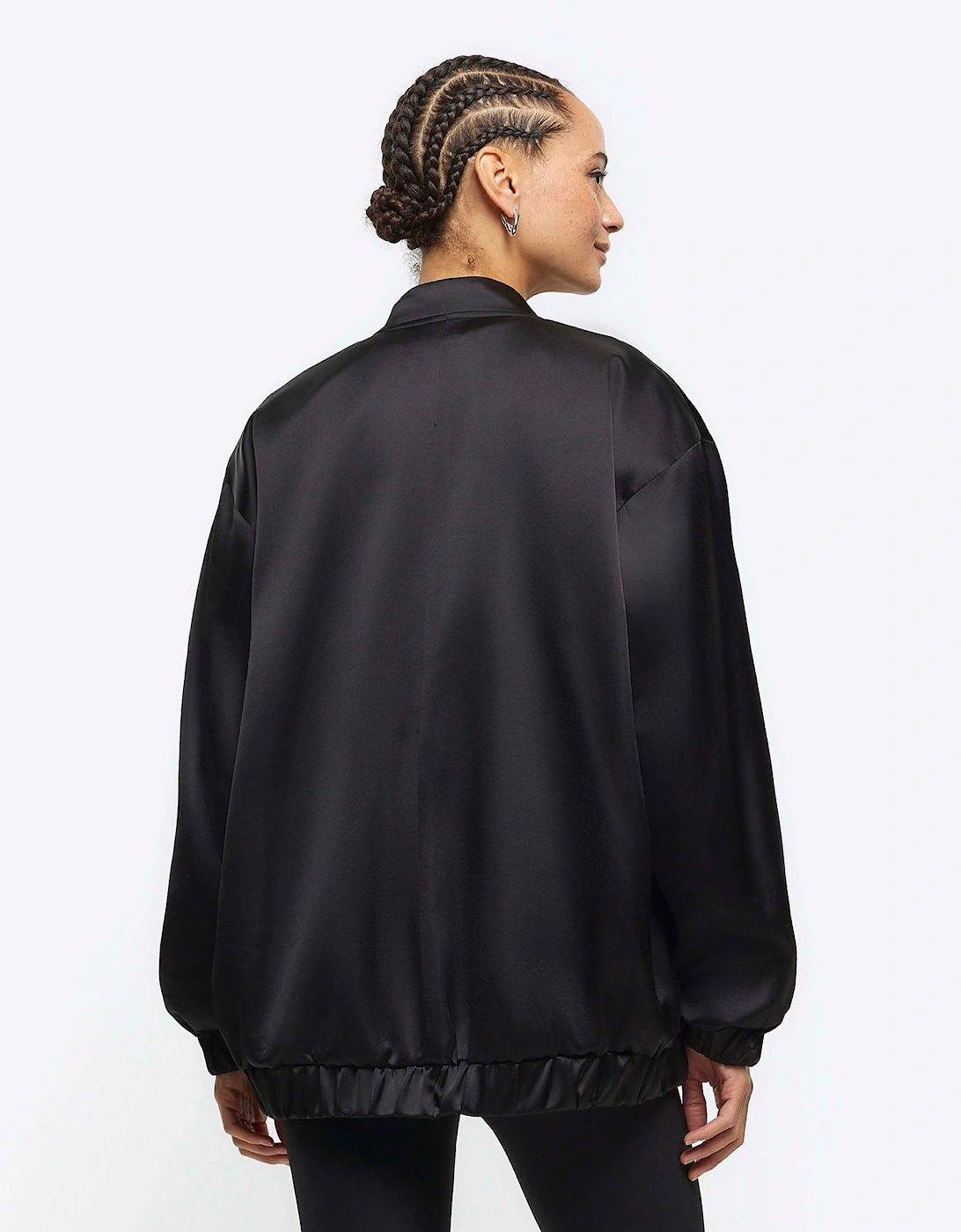 Oversized Satin Bomber - Black