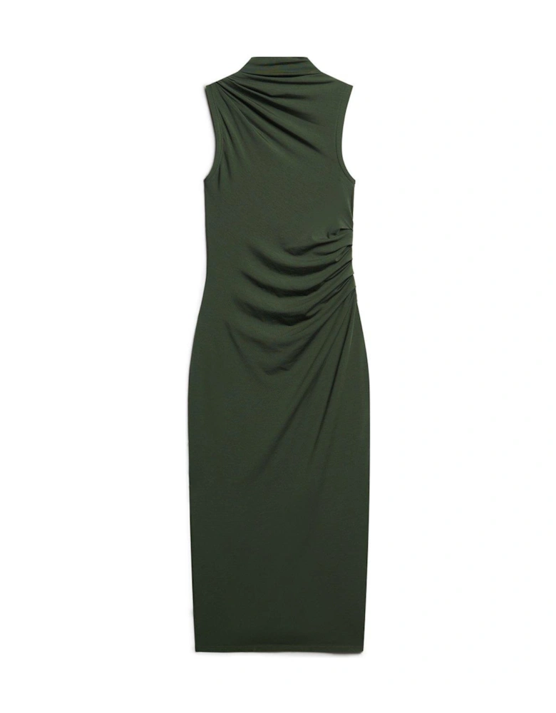 Ruched Jersey Midi Dress - Green