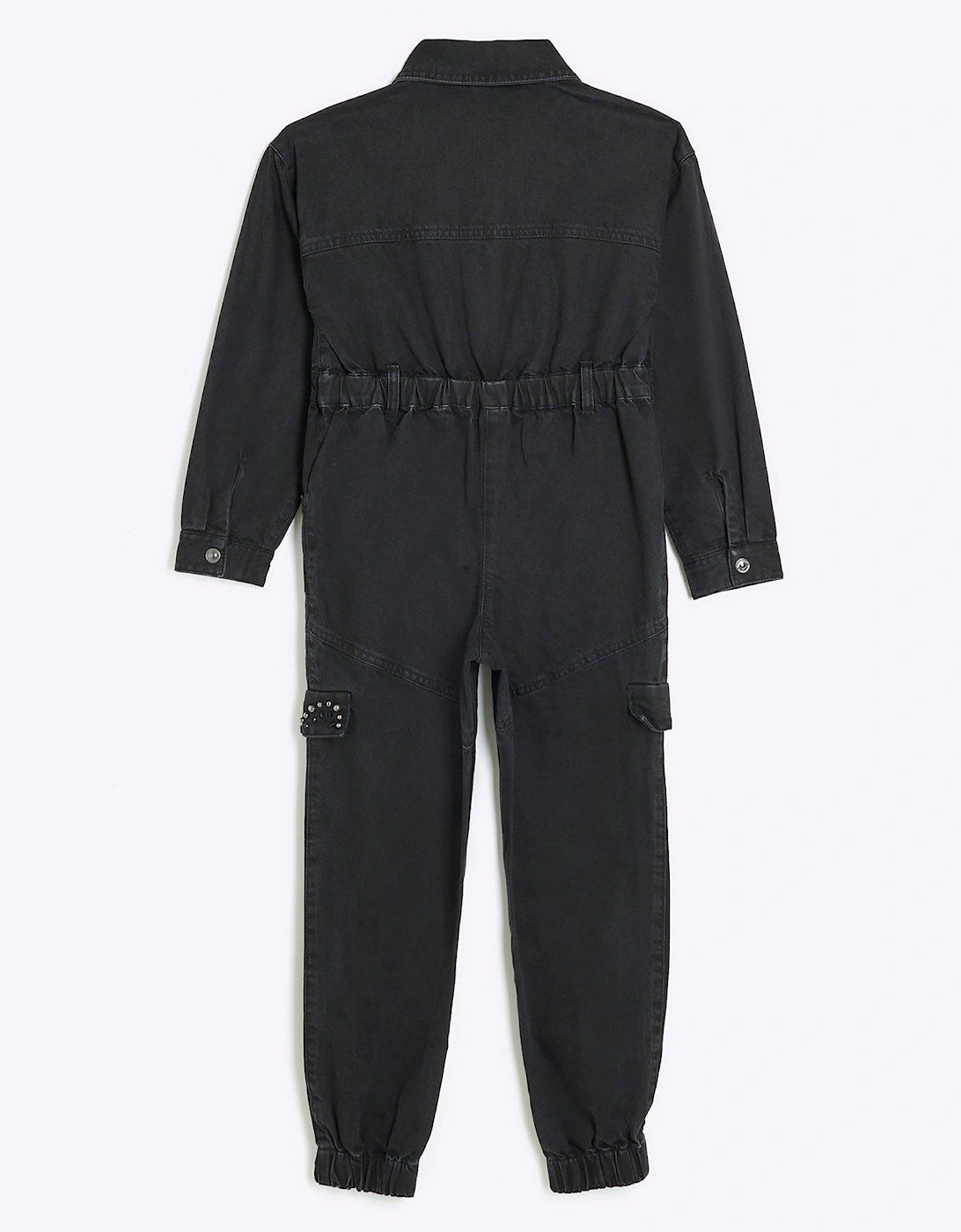 Girls Denim Embellished Boilersuit - Black