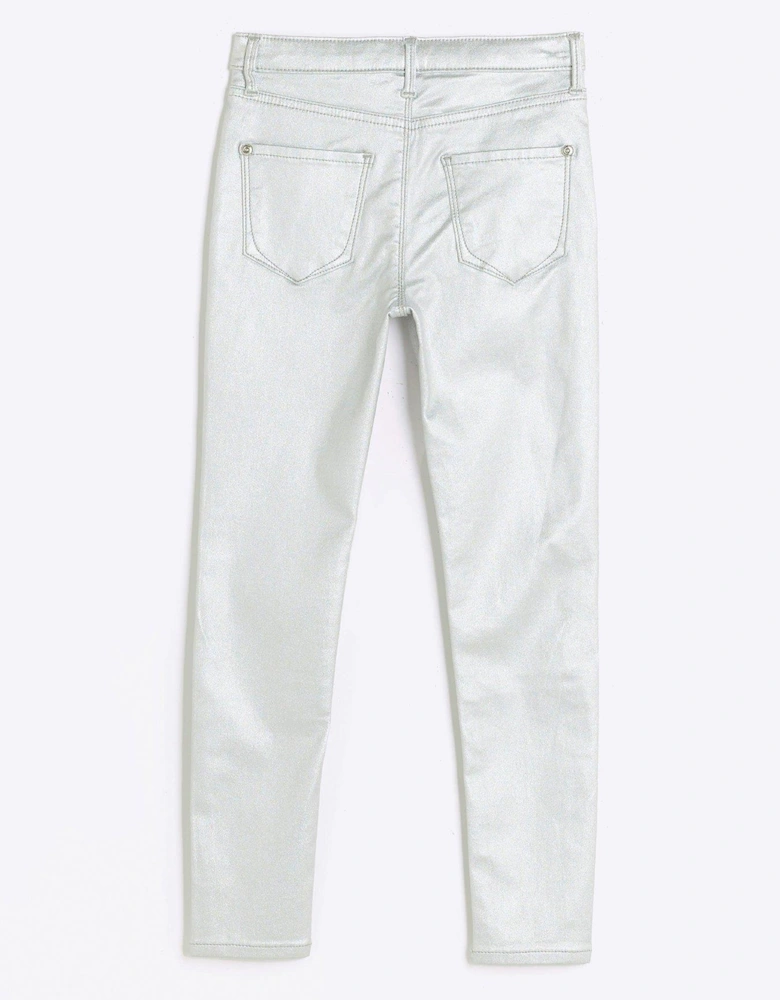 Girls Coated Skinny Jeans - Silver