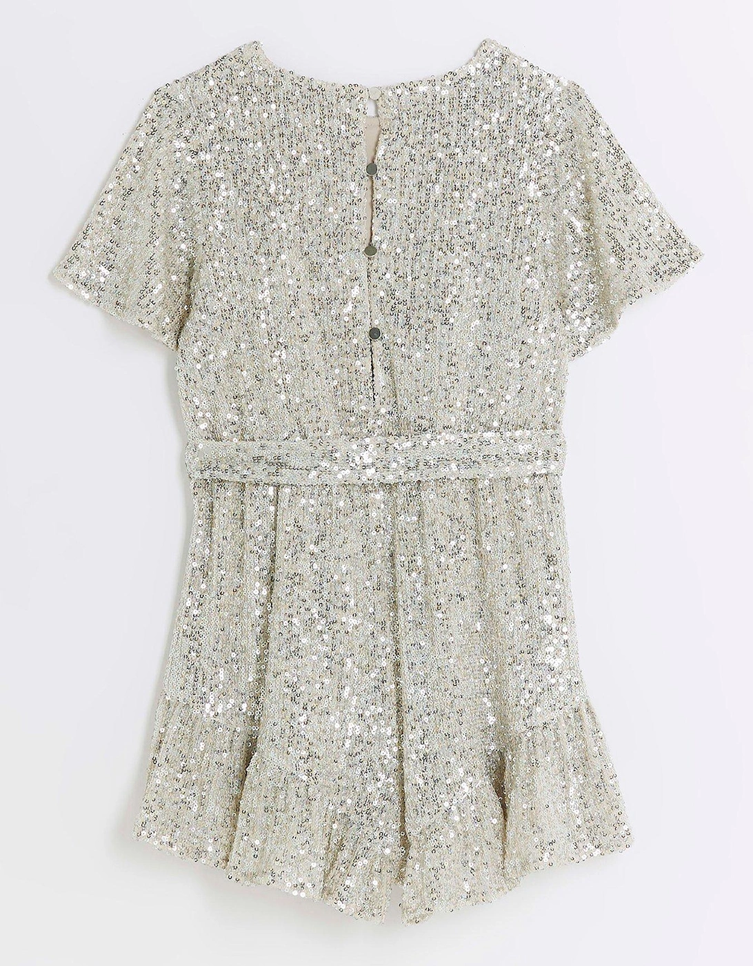Girls Sequin Belted Playsuit - Silver