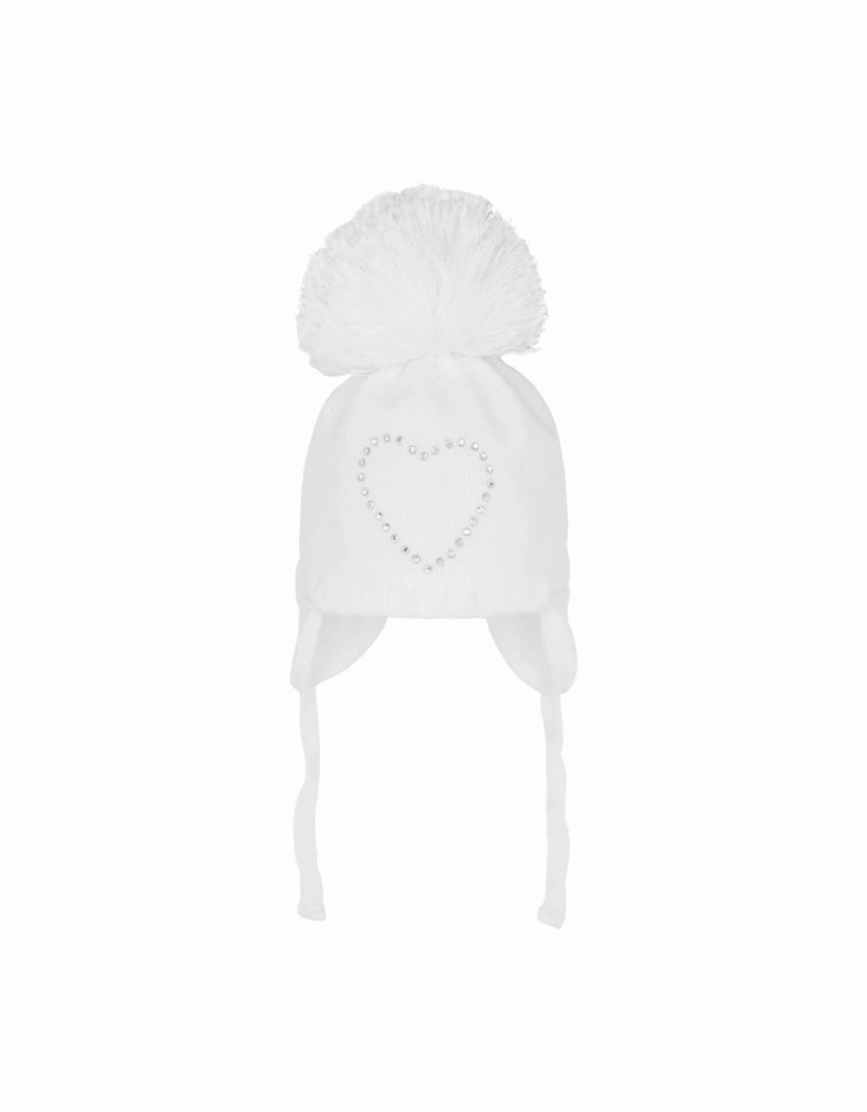 White Heart Pom Hat