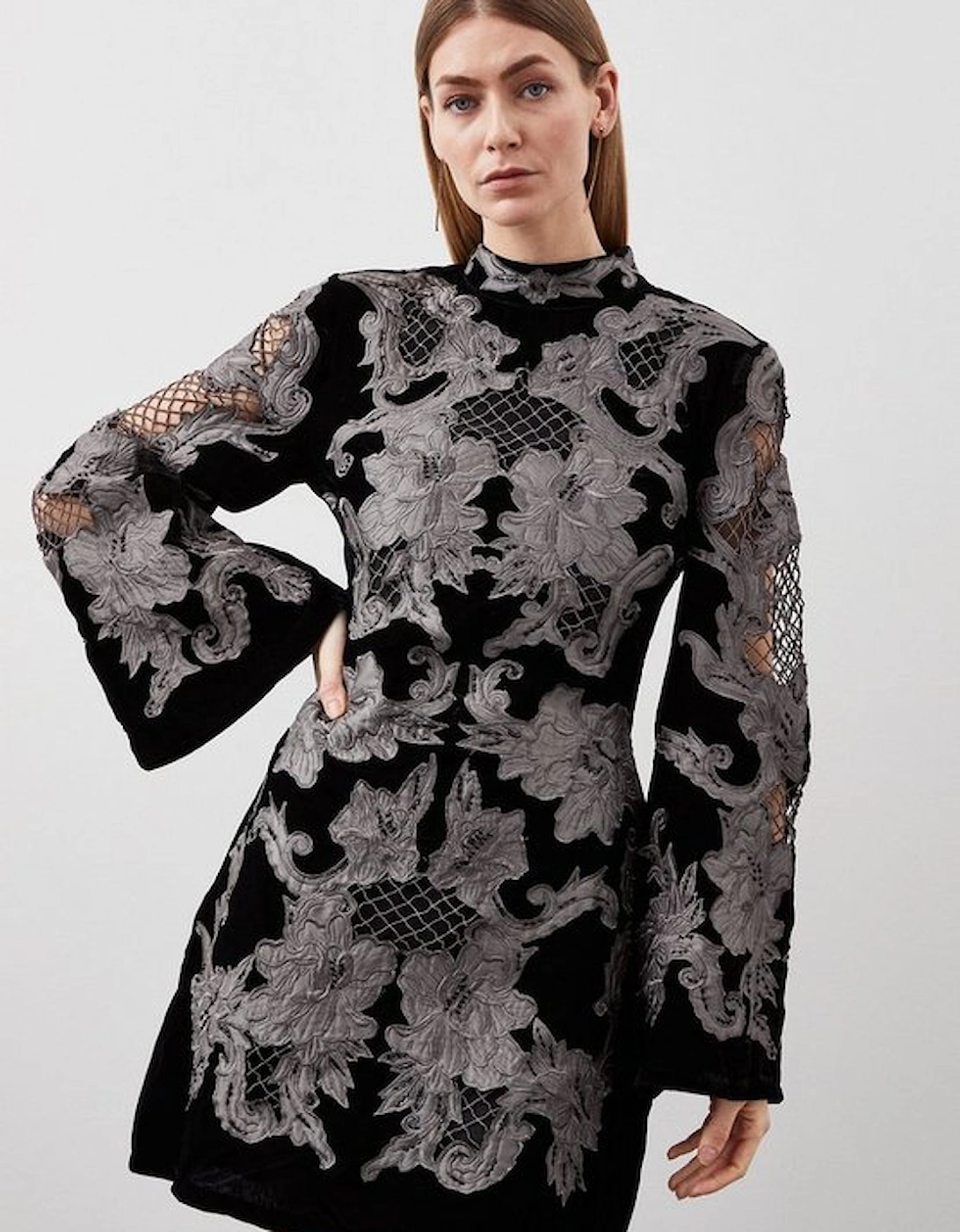 Velvet Applique Woven Mini Dress, 5 of 4