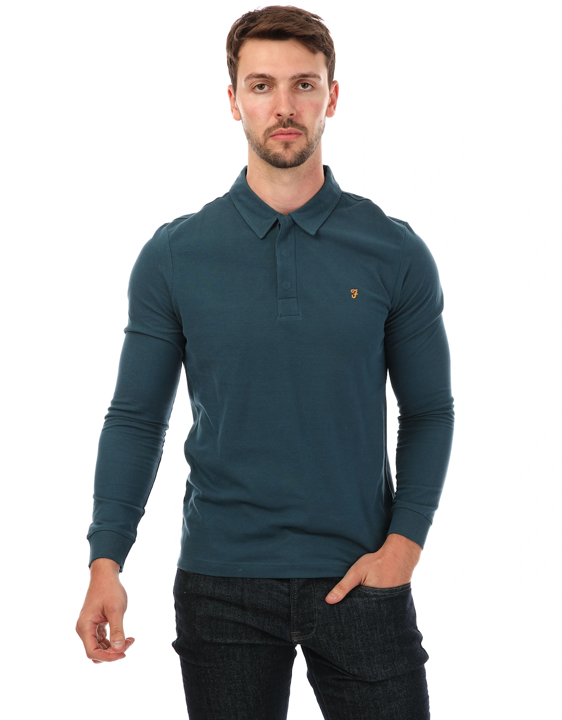 Mens Haslam Long Sleeve Polo Shirt, 5 of 4