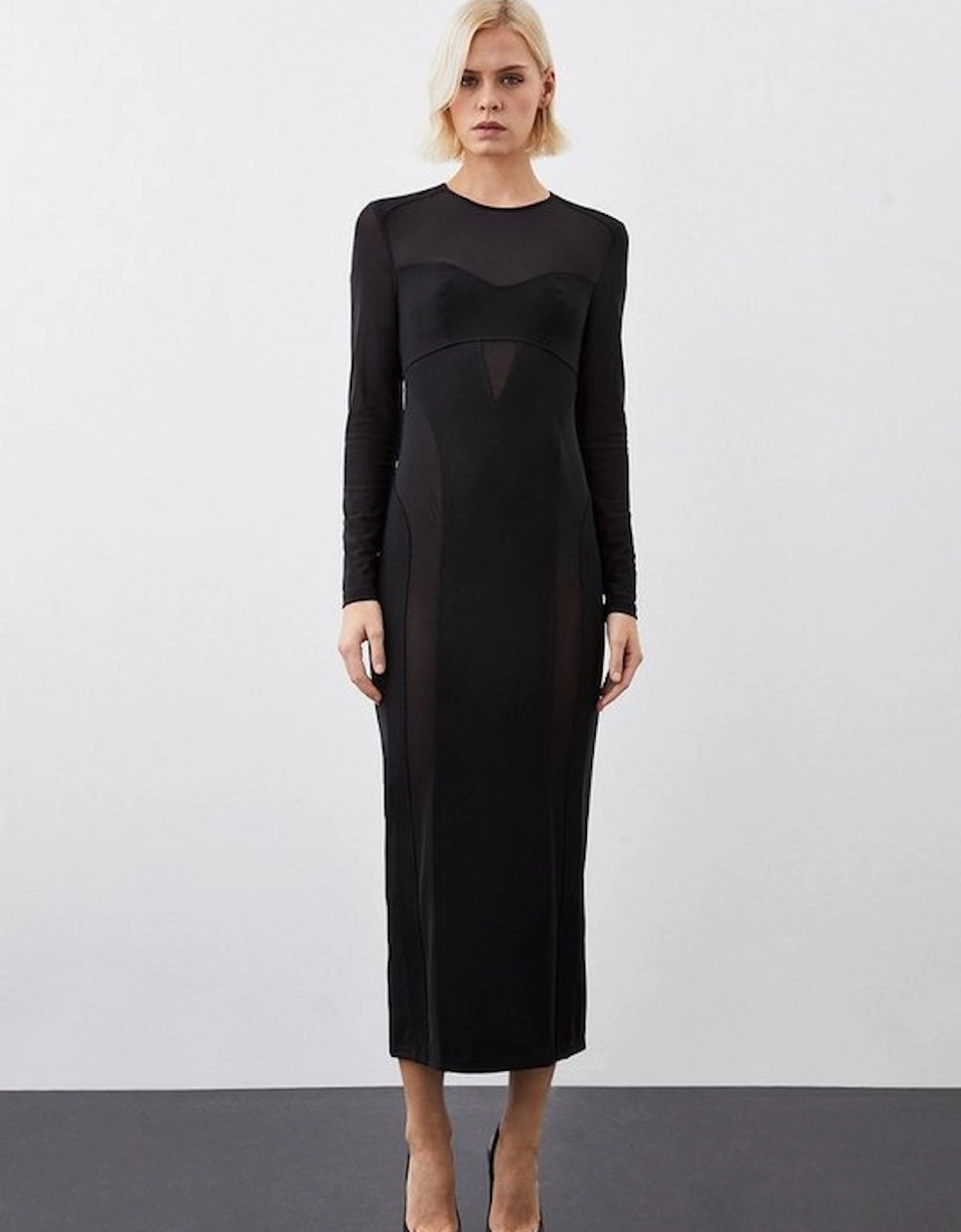 Ponte And Power Mesh Midaxi Dress, 5 of 4
