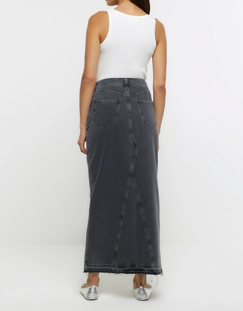 Asymmetric Waist Denim Maxi Skirt - Grey