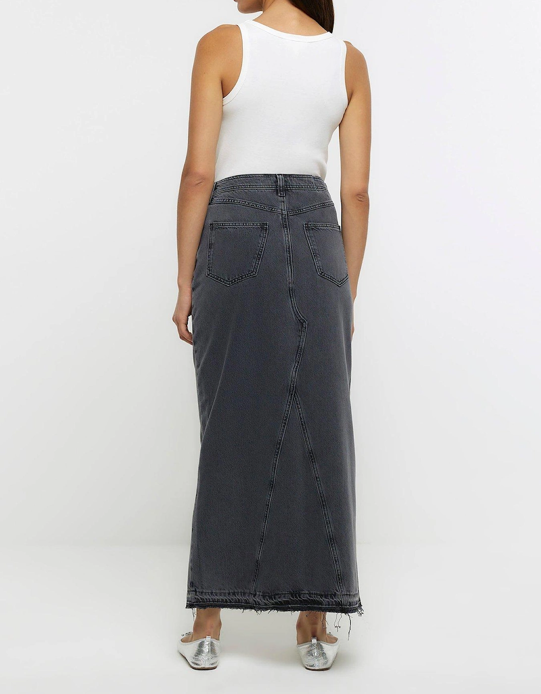Asymmetric Waist Denim Maxi Skirt - Grey