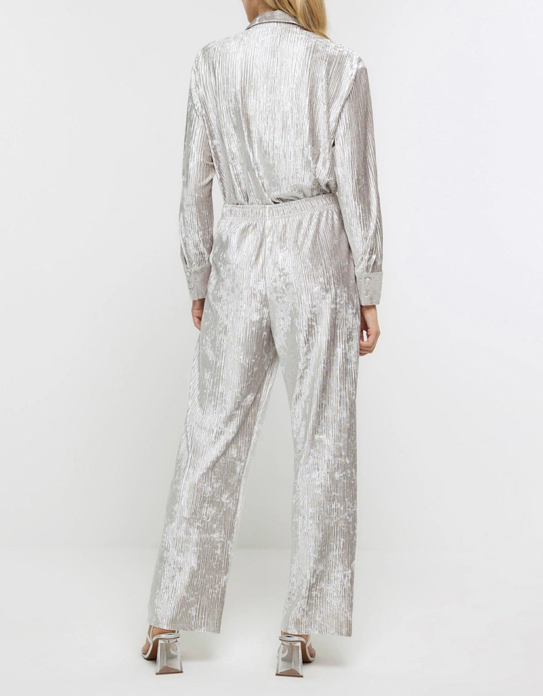 Velvet Elasticated Trouser - Silver